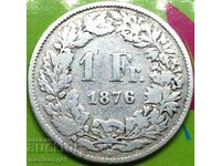 1 franc 1876 Elveția Helvetia Berna argint