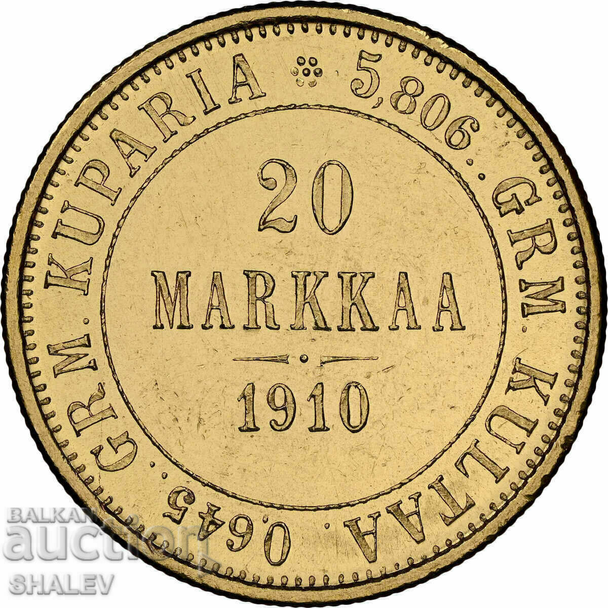 Auction  20 Markkaa 1910 Finland - NGC MS63 (Gold)