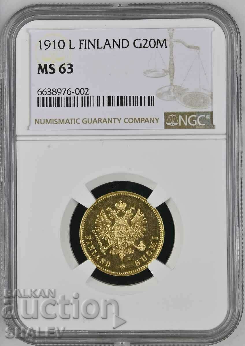 20 Markkaa 1910 Finland - NGC MS63 (Gold)