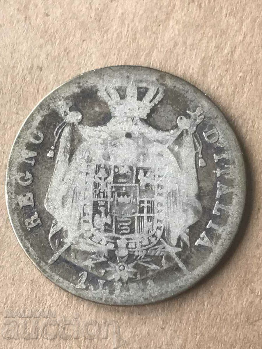 Италия 1 лира 1812 Милано Наполеон Бонапарт сребро