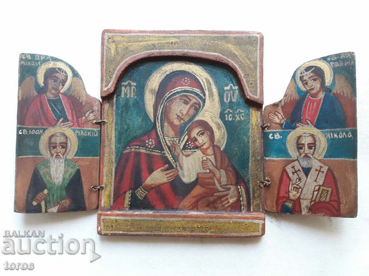 Hand painted icon triptych, revival style, religion