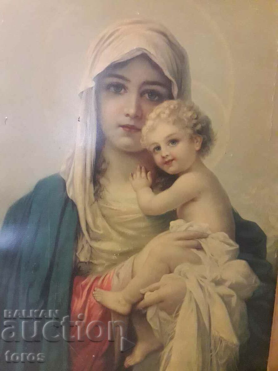 Litografia veche foarte mare Madona cu Pruncul, icoana, relig cu preț € 51.13 | 100.00 BGN