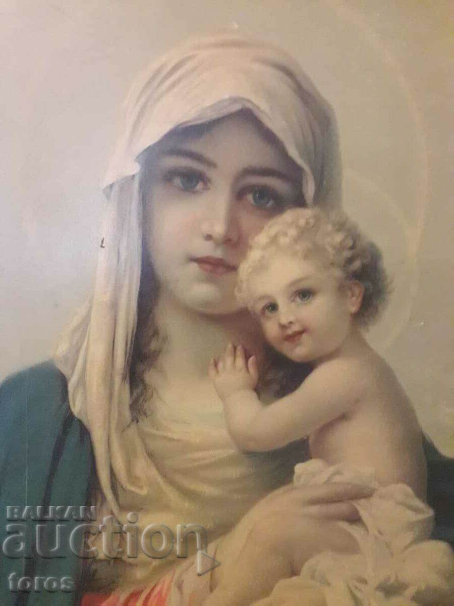 Delivery of Old very large lithograph Madonna and Child, icon, relig