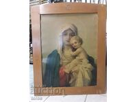 Old very large lithograph Madonna and Child, icon, relig