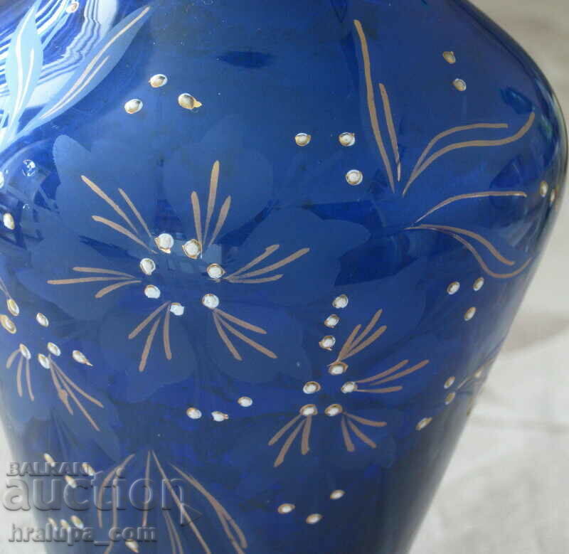 Cobalt blue glass vase hand painted with price 30.00 BGN | € 15.34 Cobalt blue glass vase hand painted with price 30.00 BGN | € 15.34