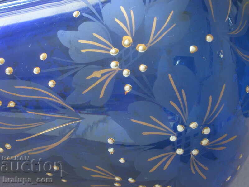 Auction Cobalt blue glass vase hand painted Auction Cobalt blue glass vase hand painted