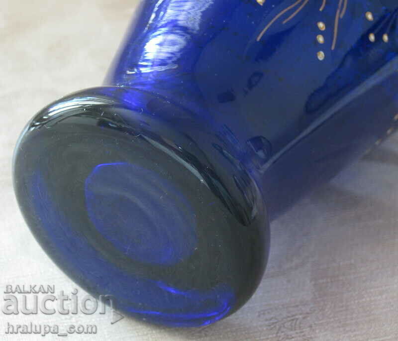 Cobalt blue glass vase hand painted - 5 Cobalt blue glass vase hand painted - 5