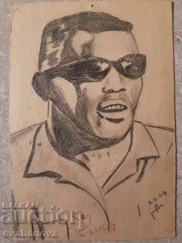 Ray Charles portrait pencil drawing Genko Penchev Genov 1964 with price 20.00 BGN | € 10.23 Ray Charles portrait pencil drawing Genko Penchev Genov 1964 with price 20.00 BGN | € 10.23