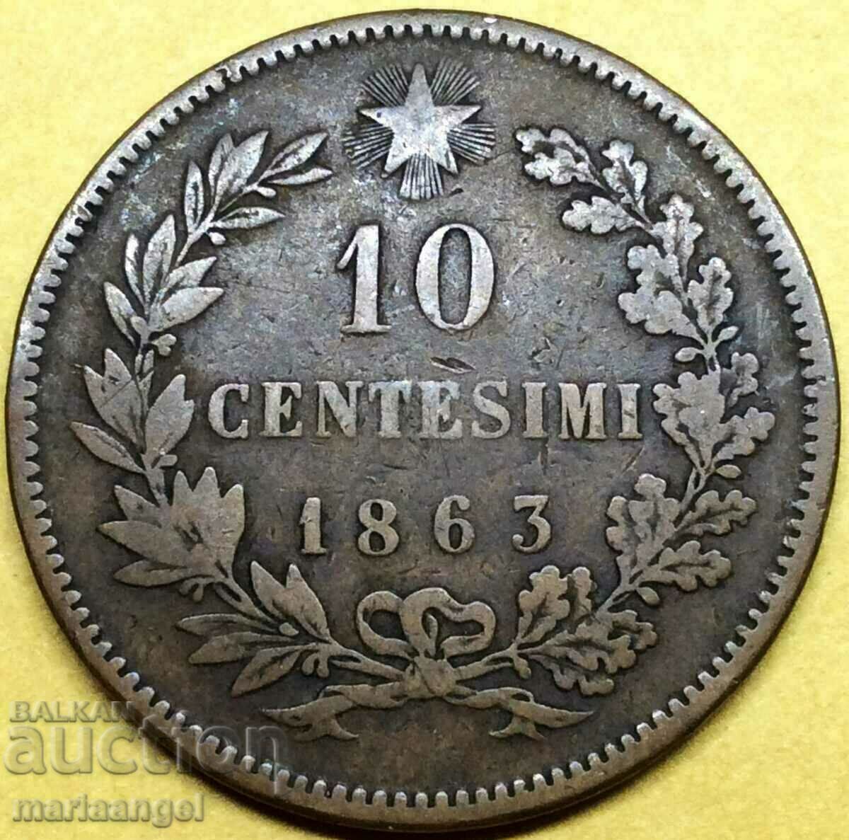 10 Centesimi 1863 Ιταλία 30mm Victor Emmanuel