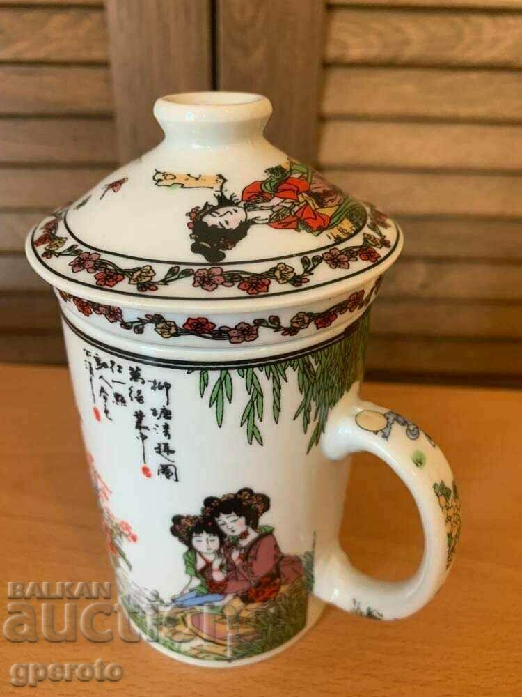 Ceramic tea cup filter and lid-China
