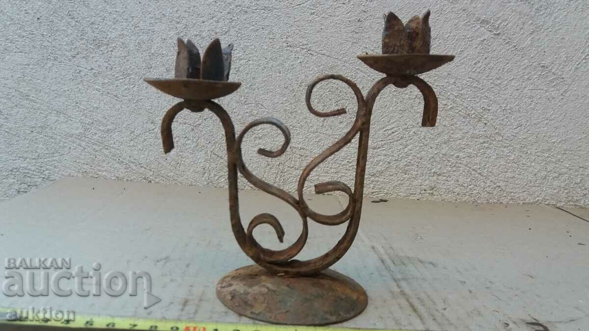 OLD SOLID METAL CANDLEHOLDER - PAIR