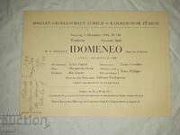 Old ticket for opera IDOMENEI - Mozart, Zurich 1944.