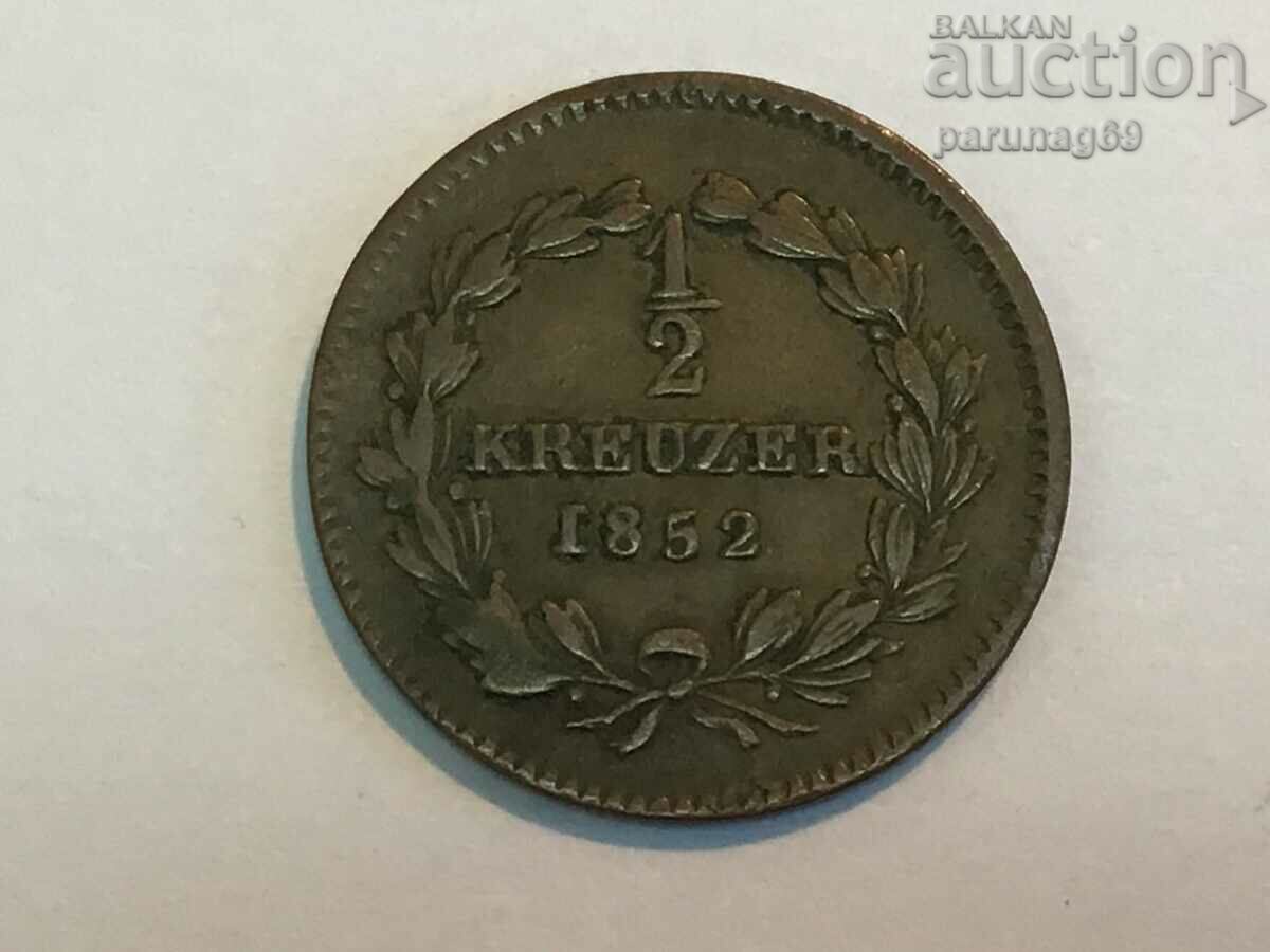 Германия - Баден 1/2 кройцер 1852 година