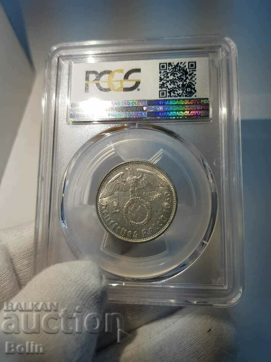 Auction  German 2 Mark Silver Coin 1939-B Grade AU 58