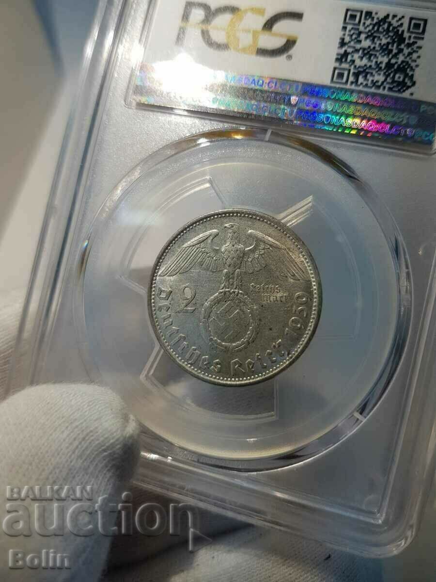 Delivery of German 2 Mark Silver Coin 1939-B Grade AU 58