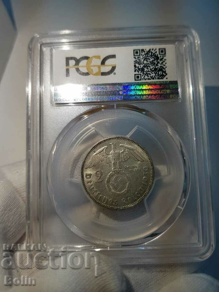 Delivery of German 2 Mark Silver Coin 1939-F Grade AU 58 Delivery of German 2 Mark Silver Coin 1939-F Grade AU 58