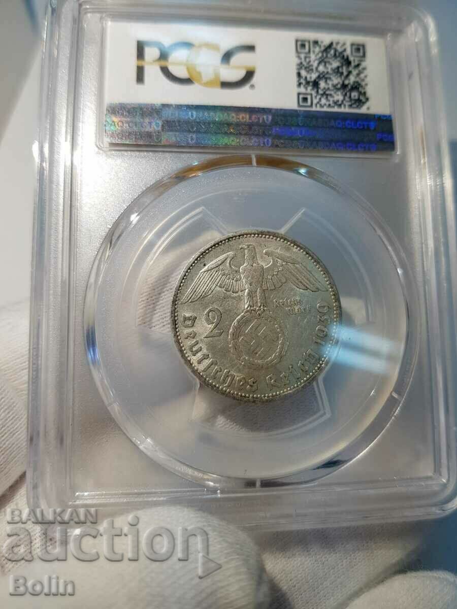 German 2 Mark Silver Coin 1939-F Grade AU 58 - 5 German 2 Mark Silver Coin 1939-F Grade AU 58 - 5