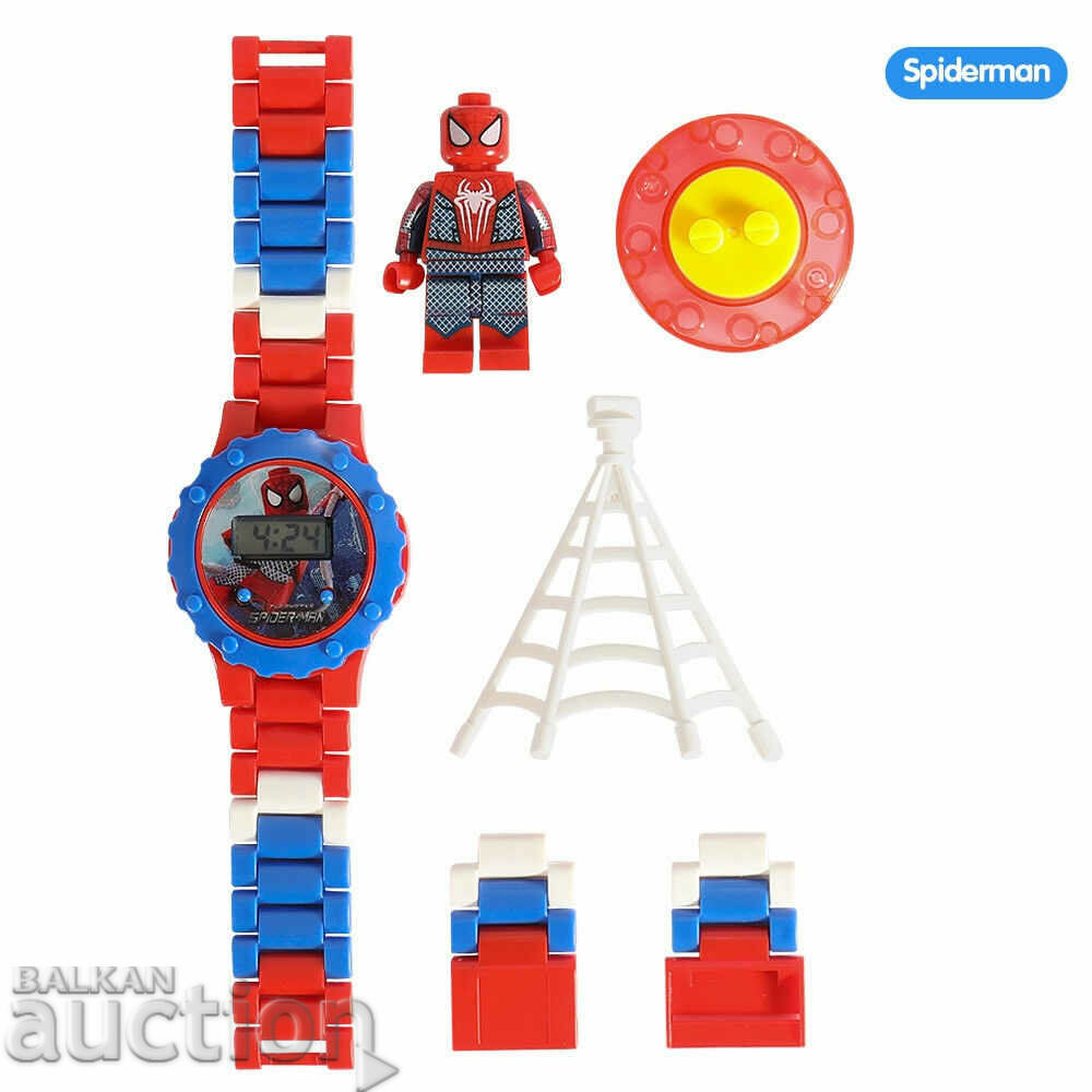 Часовник с играчка фигурка тип Лего Spiderman Спайдърмен