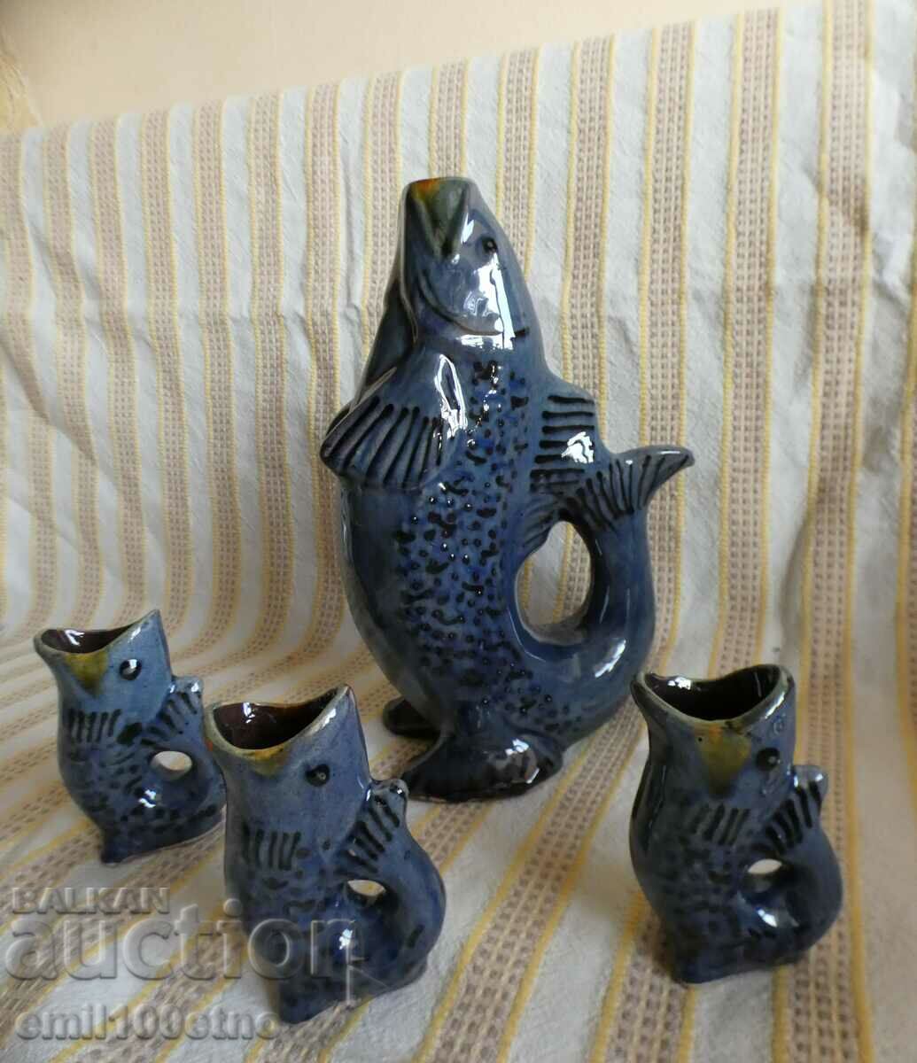 Jug in the shape of Fish plus 3 fish cups - ceramic with price 20.00 BGN | € 10.23 Jug in the shape of Fish plus 3 fish cups - ceramic with price 20.00 BGN | € 10.23
