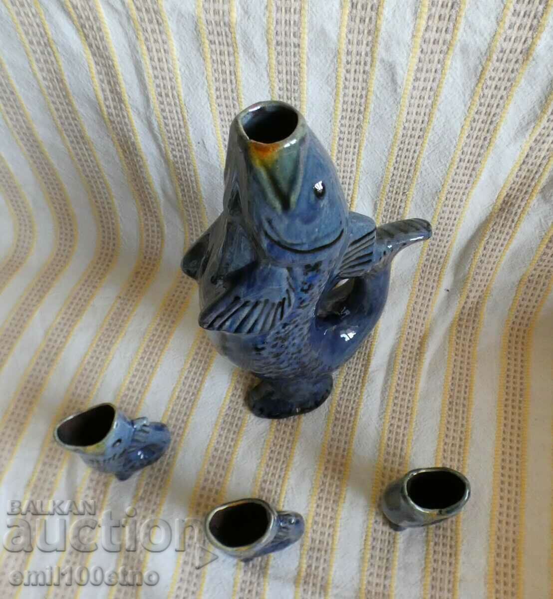 Auction Jug in the shape of Fish plus 3 fish cups - ceramic Auction Jug in the shape of Fish plus 3 fish cups - ceramic