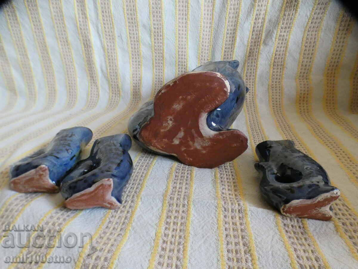 Jug in the shape of Fish plus 3 fish cups - ceramic - 6 Jug in the shape of Fish plus 3 fish cups - ceramic - 6