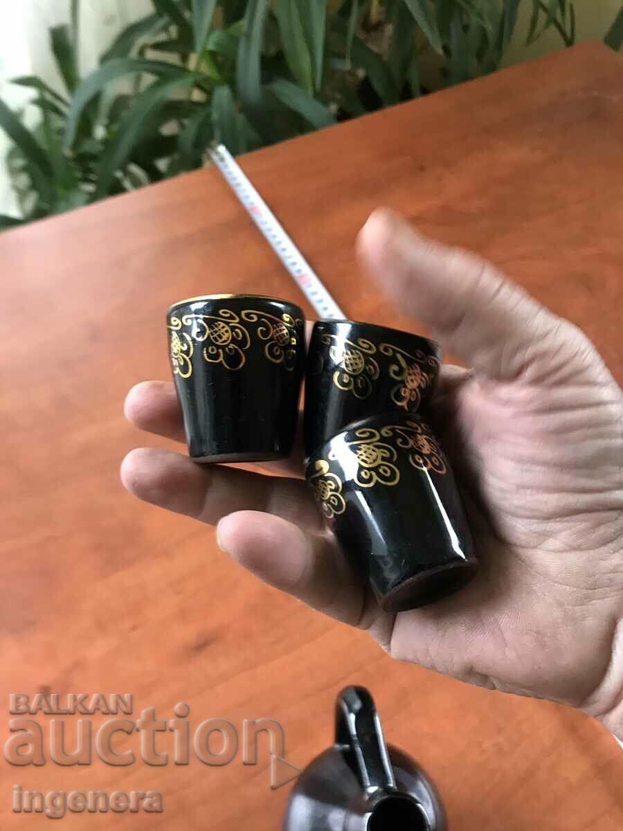 CERAMIC POT, MUG AND CUPS FOR WARMED BRANDY - 5 CERAMIC POT, MUG AND CUPS FOR WARMED BRANDY - 5