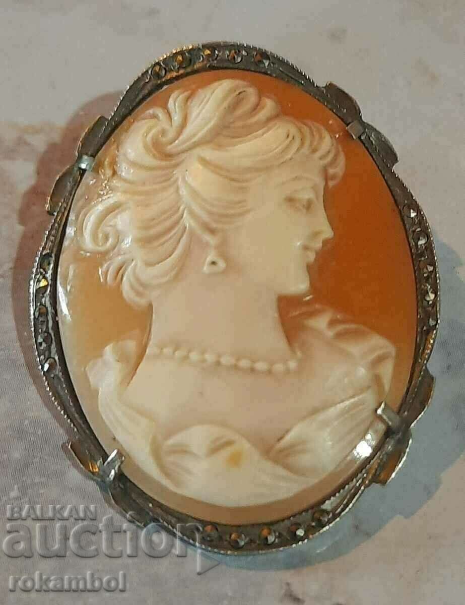 Антична сребърна викторианска брошка/висулка с камея
