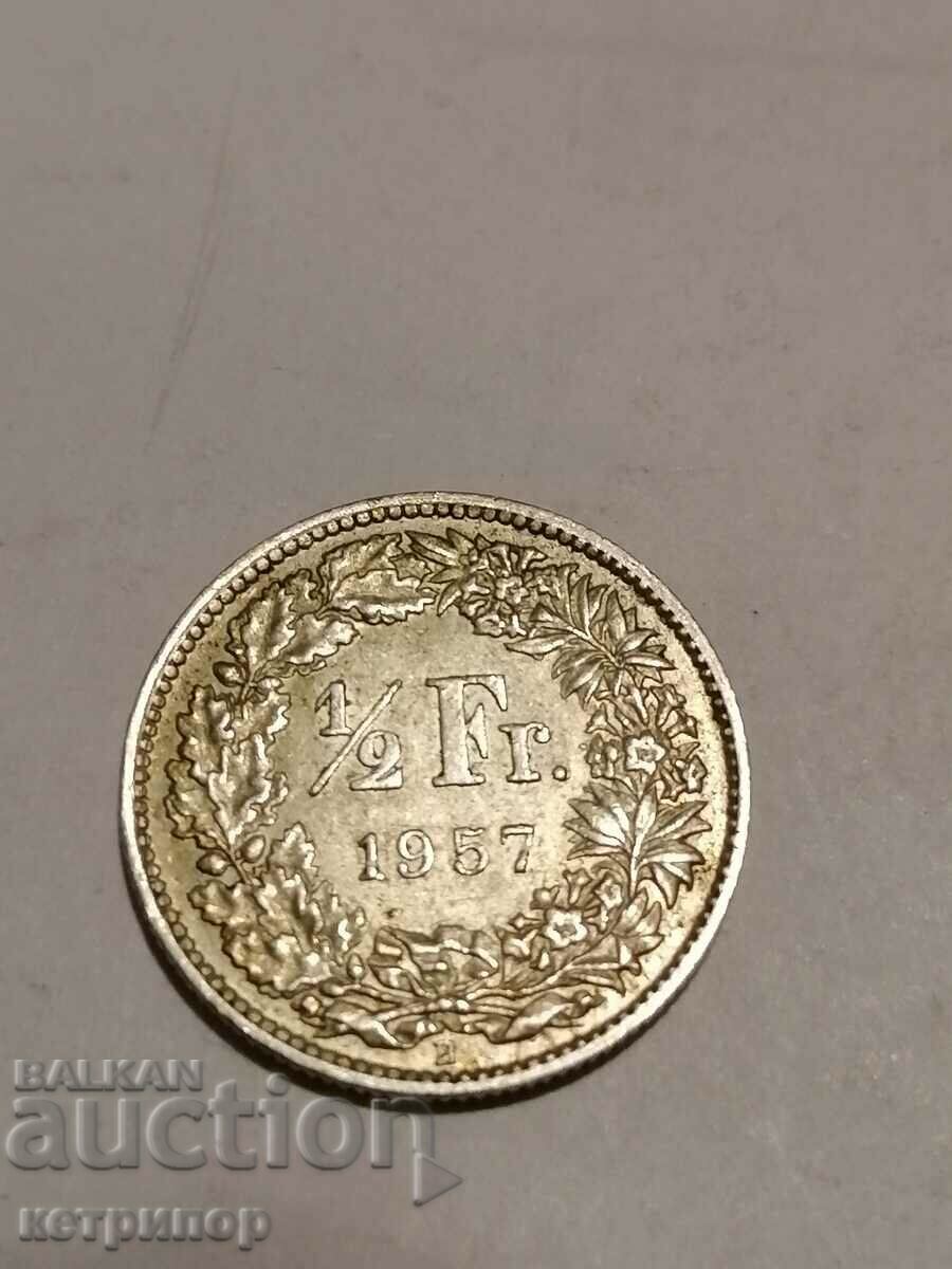 1/2 франк Швейцария 1957 г сребърни