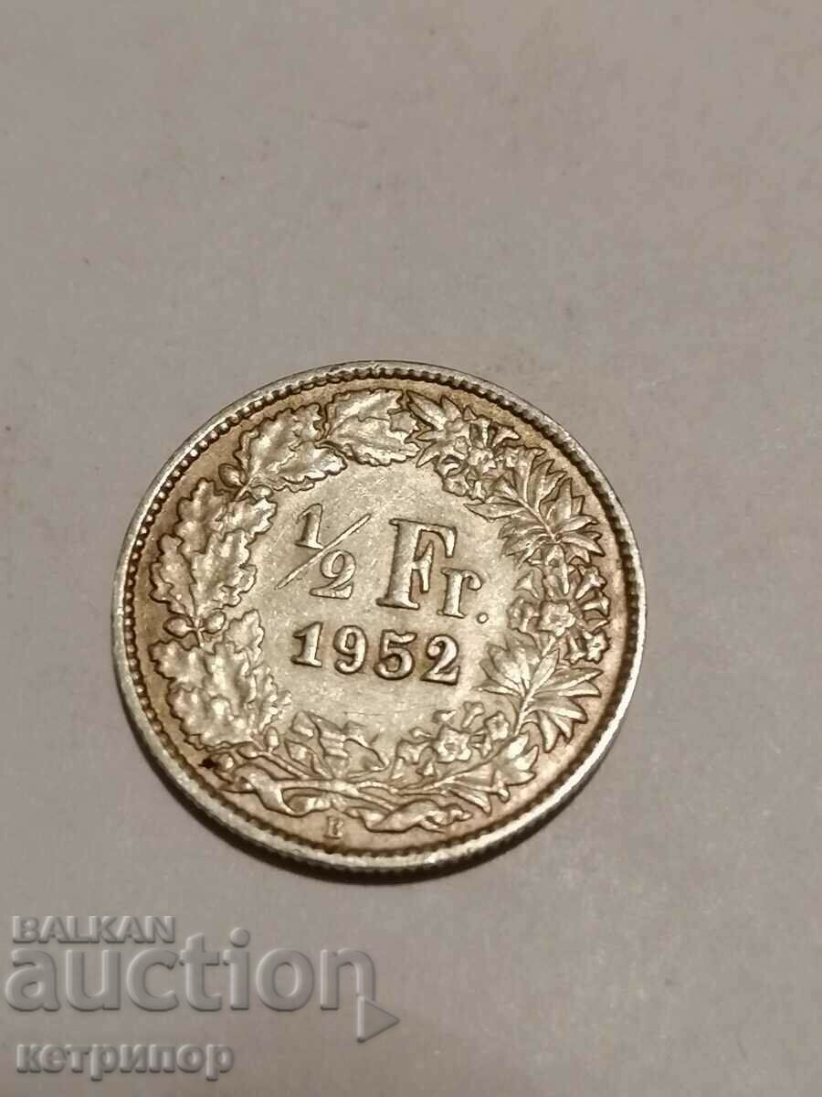 1/2 франк Швейцария 1952 г сребърни