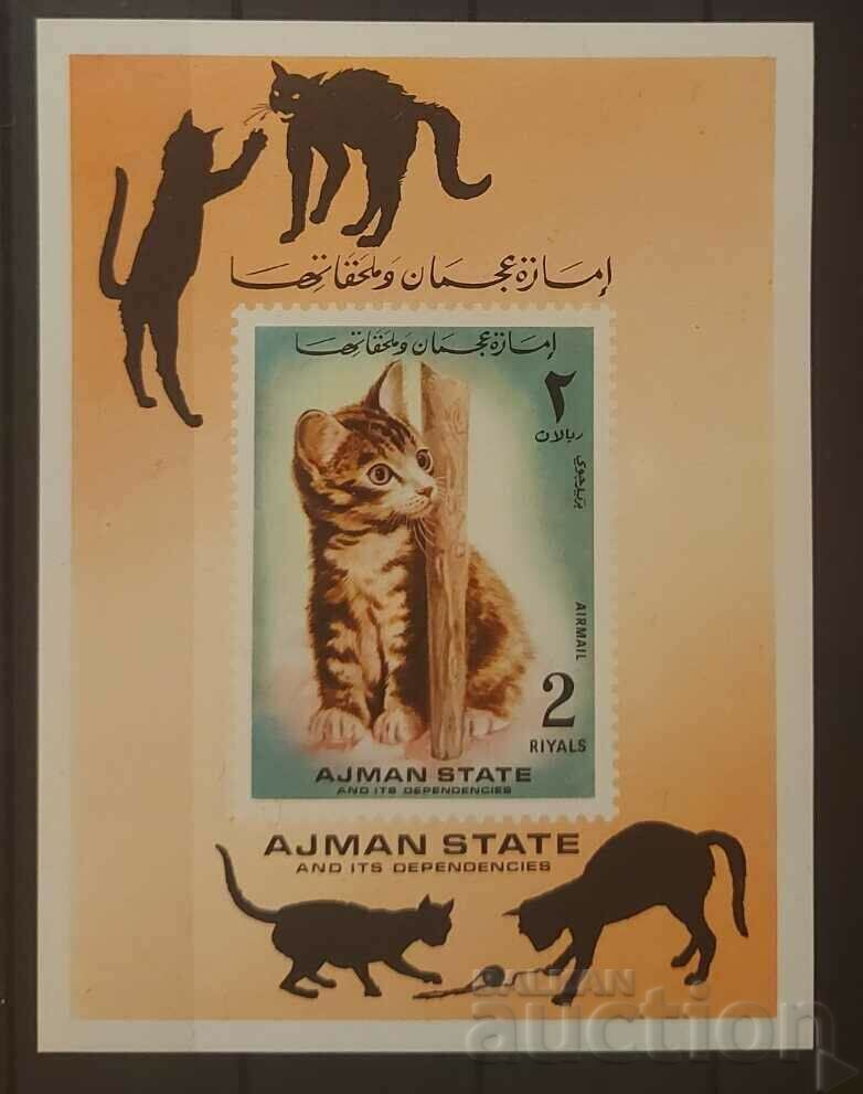 Ajman 1972 Fauna/Cats Block Neperforated MNH