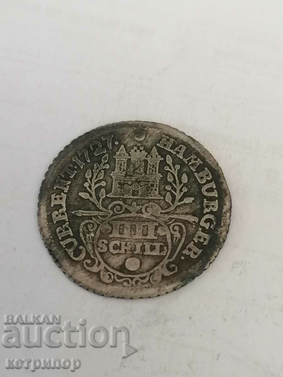 4 Shillings Hamburg 1727 Silver Germany