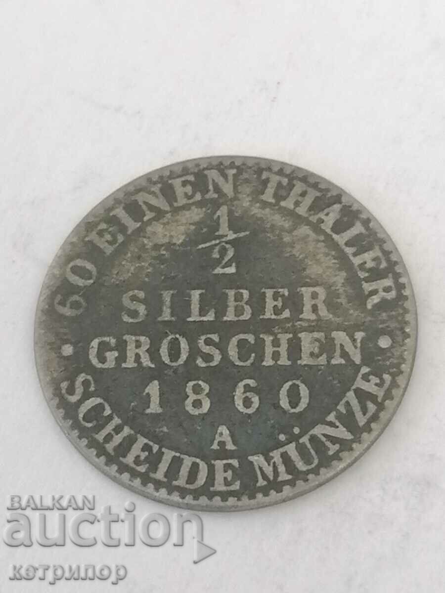 1/2 Grosz 1860 Prusia Argint Germania