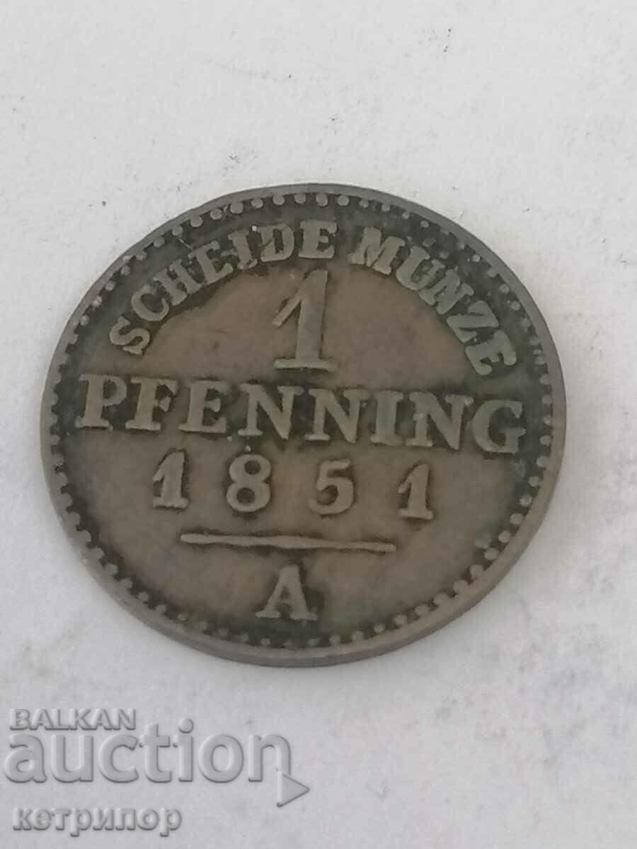 1 pfennig 1851 Prusia cupru Germania