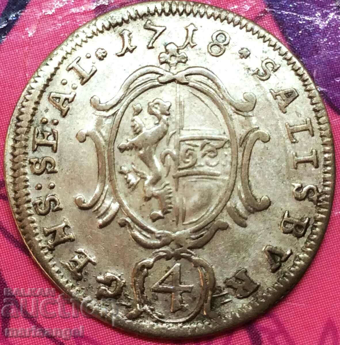 Австрия 4 кройцера 1718 Франц Антон Ферст Залцбург сребро