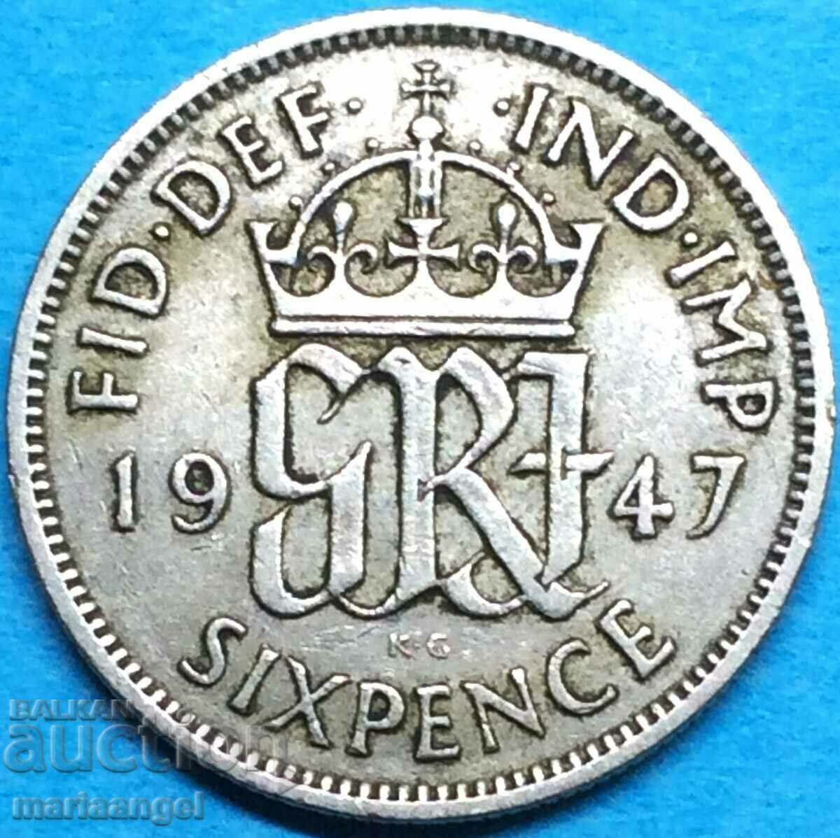 Marea Britanie 6 pence 1947 argint