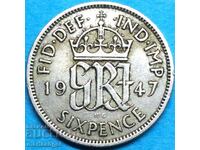 Великобритания  6 пенса 1947 сребро
