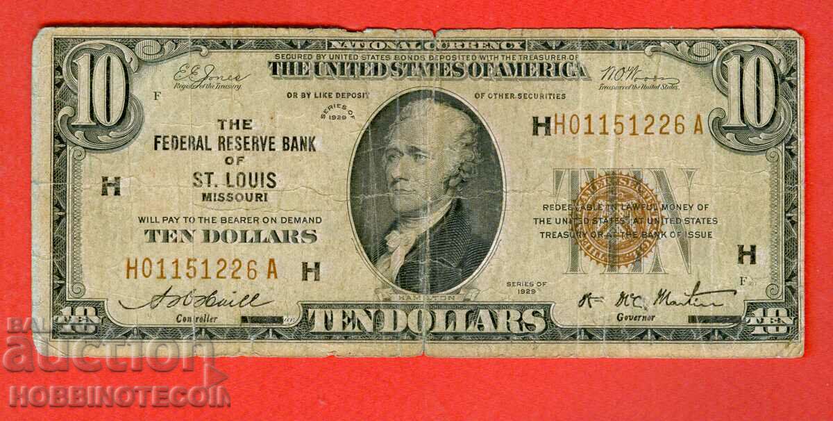 SUA SUA 10 $ -1929 ST LOUIS SILVER CERTIFICAT SIGIL GALBEN