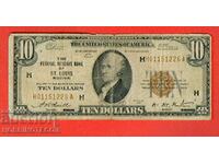 SUA SUA 10 $ -1929 ST LOUIS SILVER CERTIFICAT SIGIL GALBEN
