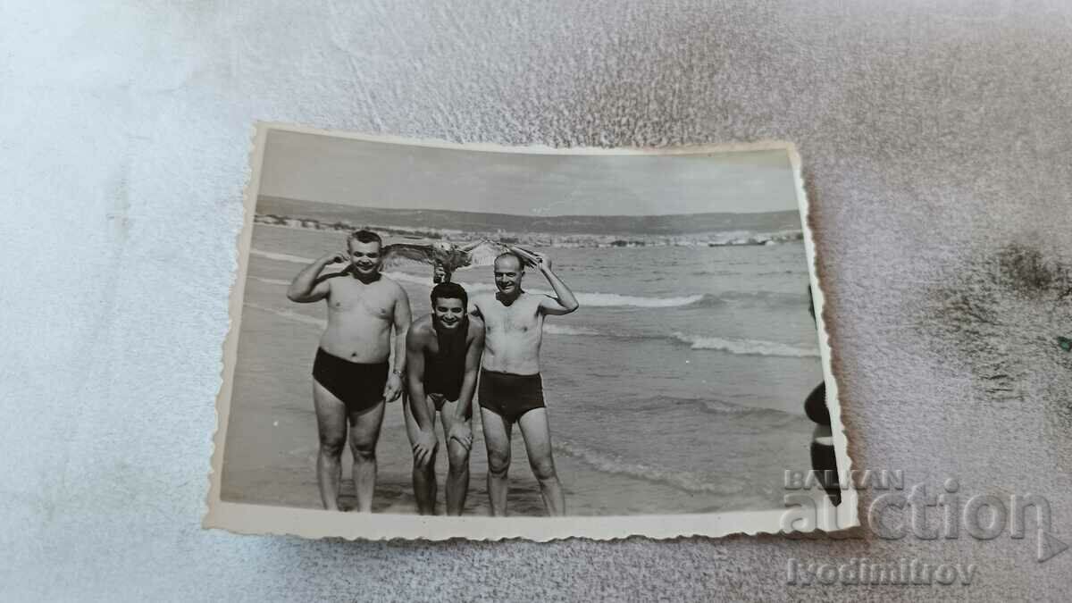 Снимка Трима мъже по бански на брега на морето