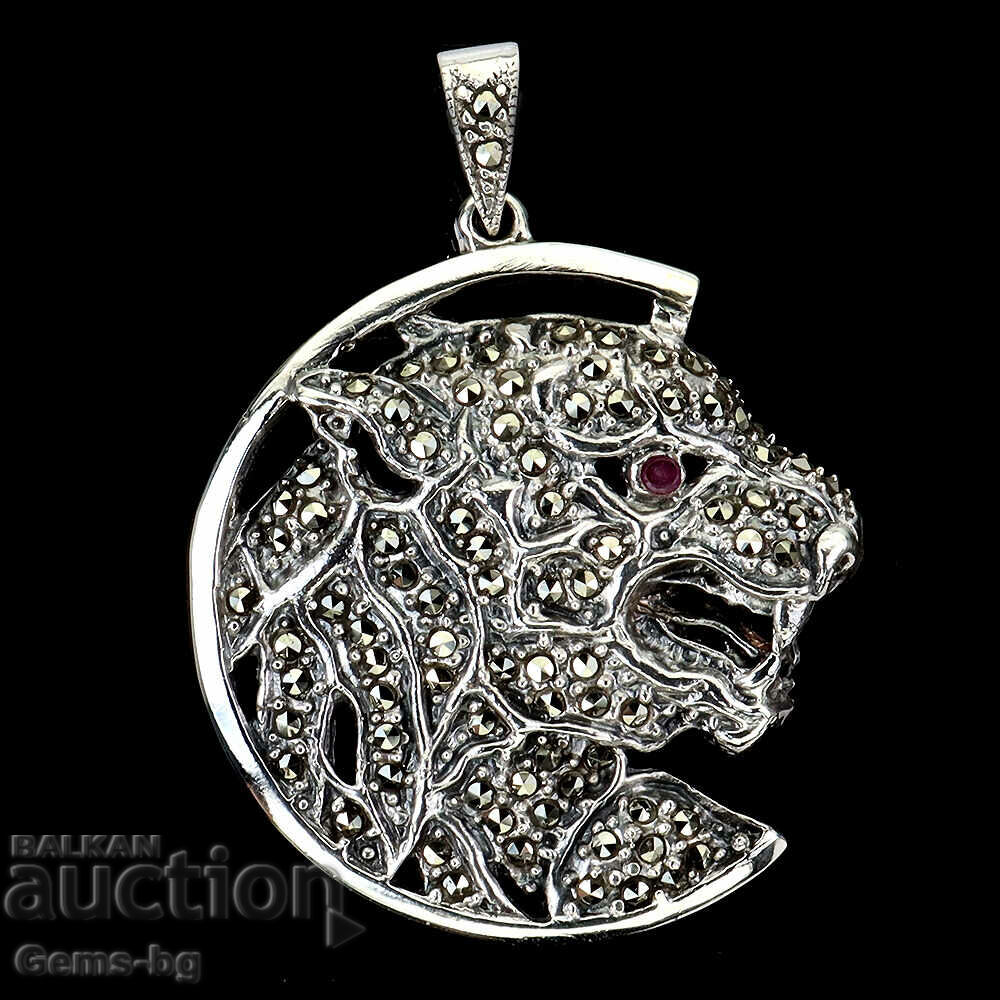 Tiger pendant with ruby and marcasite