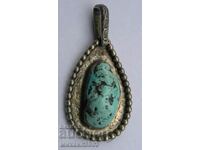 Екзотичен сребърен медальон  с тюркоаз