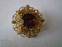 1950 citrine glass brooch in gold metal