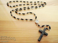 Rosary type necklace, hematite with cross, hematite crucifix