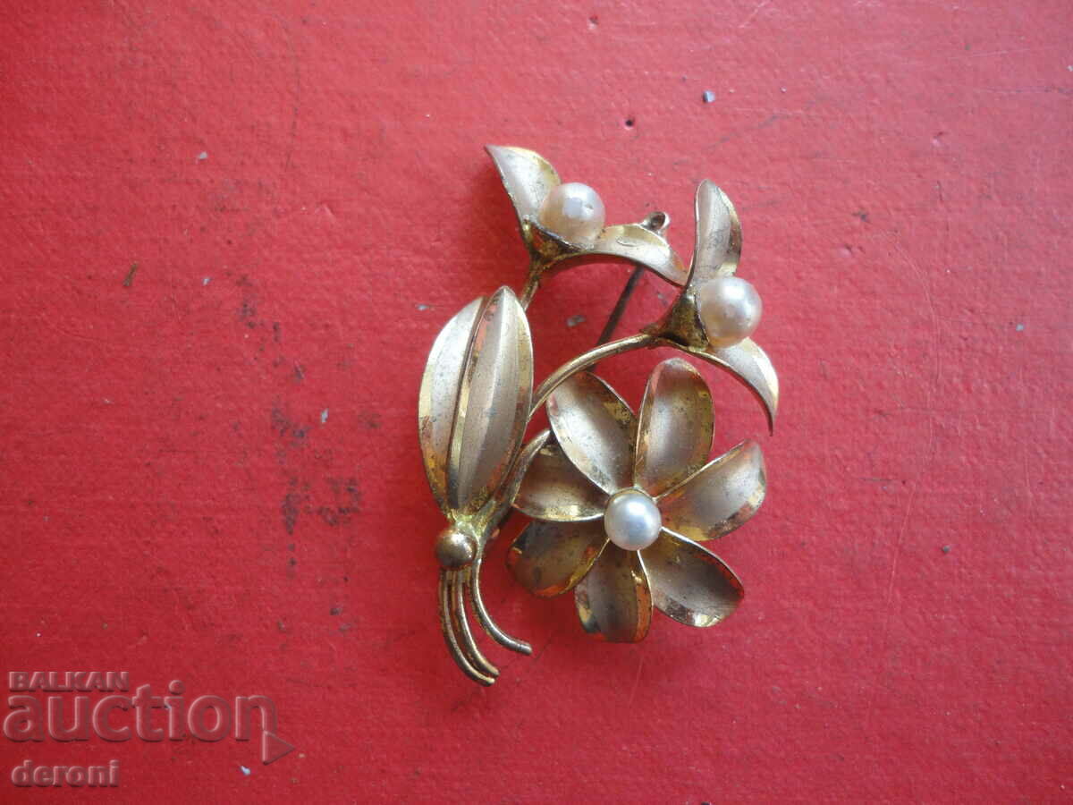 Antique gilded brooch with pearls - 5