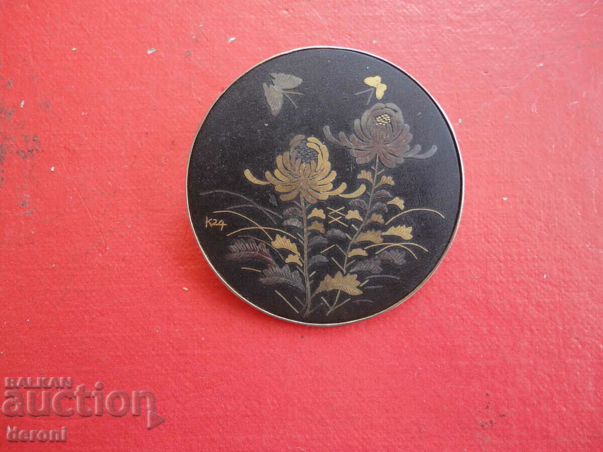 Unique Japanese gold plated brooch signed - 6 Unique Japanese gold plated brooch signed - 6