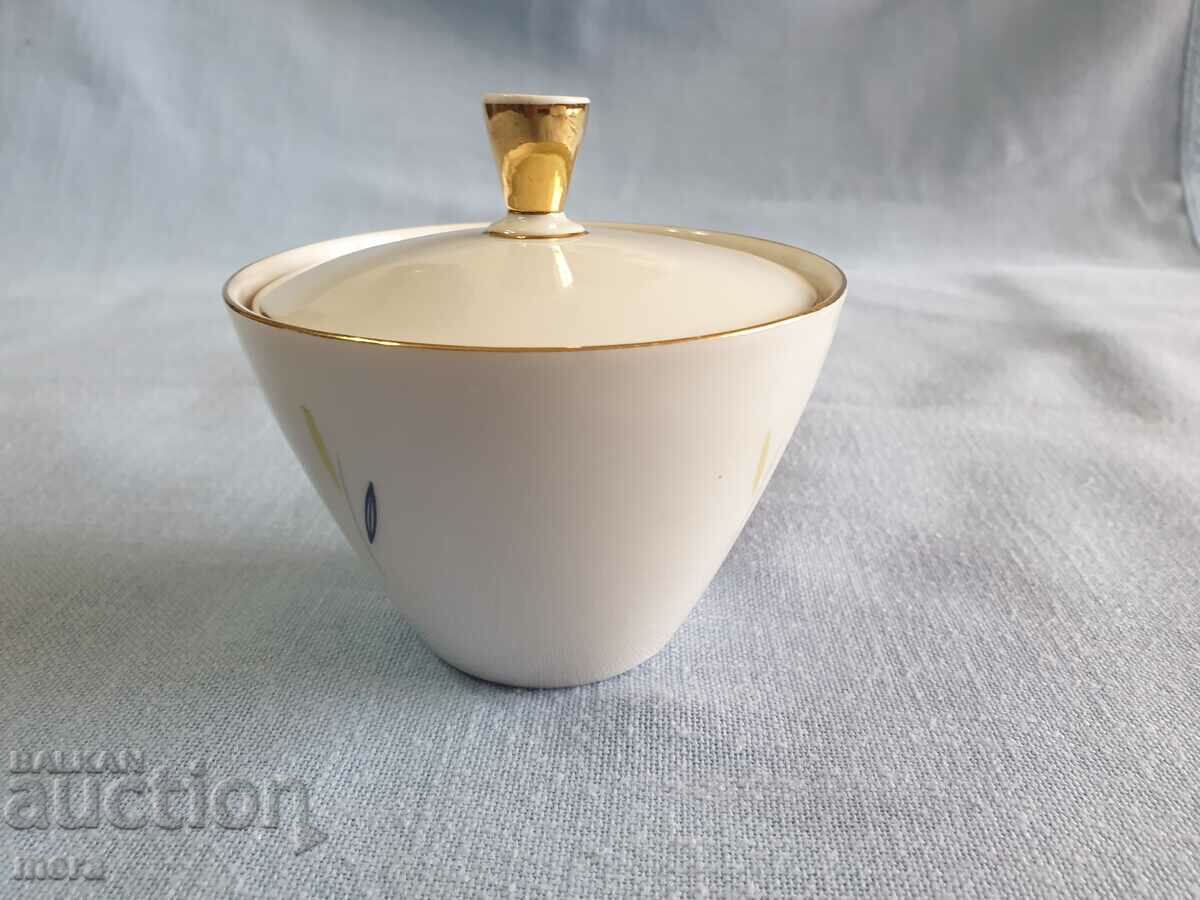 Porcelain sugar bowl 1949-1954 with price 12.00 BGN | € 6.14 Porcelain sugar bowl 1949-1954 with price 12.00 BGN | € 6.14