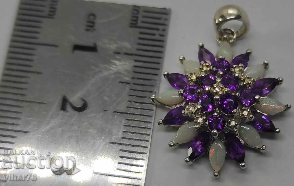 Delivery of Beautiful silver pendant with natural opals, amethysts and diamonds Delivery of Beautiful silver pendant with natural opals, amethysts and diamonds