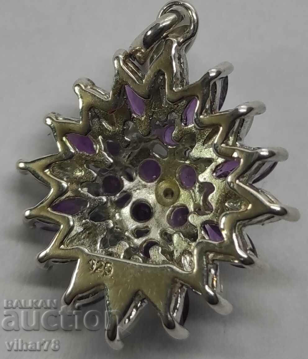 Beautiful silver pendant with natural opals, amethysts and diamonds - 5 Beautiful silver pendant with natural opals, amethysts and diamonds - 5