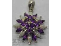 Красива сребърна висулка с опали, аметисти и диама
