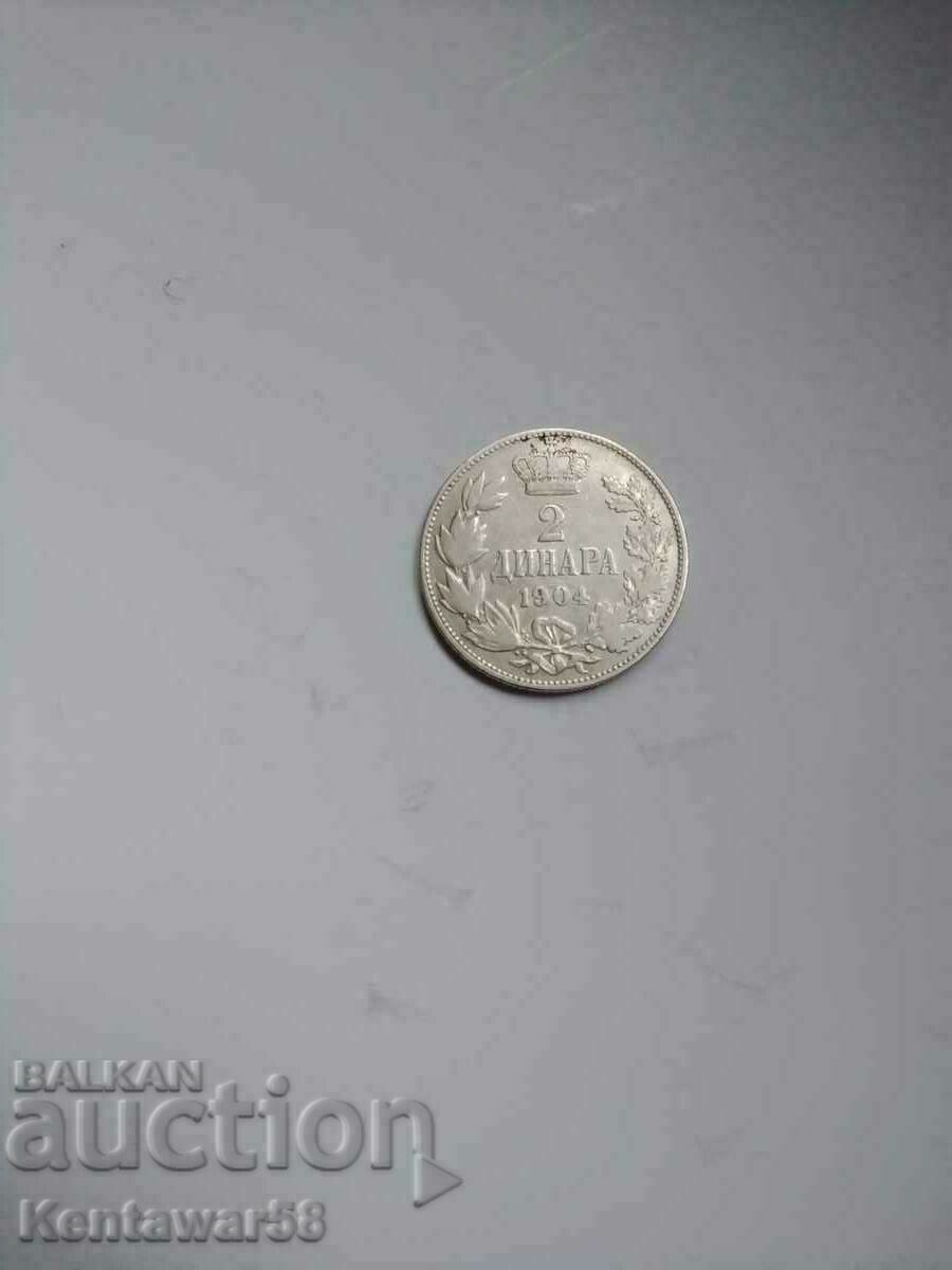Serbia 2 dinari argint 1904.